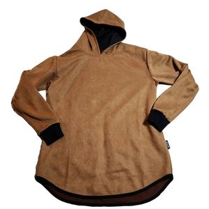 Alvajo Women's Faux Camel Suede Long Sleeve Hoodie Tunic Size Large  A18